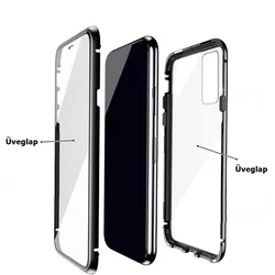 Telefontok Samsung Galaxy A32 4G / LTE - Magneto fekete, mágneses fém keretes tok, átlátszó üveg elő + hátlappal-1