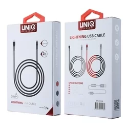 Kábel: UNIQ - fekete szövet lightning / USB gyorstöltő 2m kábel, 2,1A-4