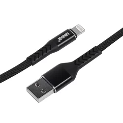 Kábel: UNIQ - fekete szövet lightning / USB gyorstöltő 2m kábel, 2,1A-2