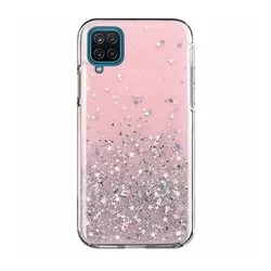 Telefontok Samsung Galaxy A12 - Pink átlátszó csillámos szilikon hátlaptok-1