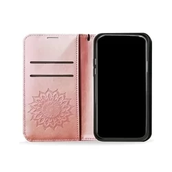 Telefontok Samsung Galaxy A72 / A72 5G - MEZZO mandala mintás rose gold mágneses szilikon keretes könyvtok-4