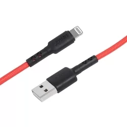 Kábel: UNIQ - piros szövet lightning / USB gyorstöltő 1m kábel, 2,1A-1