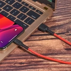 Kábel: UNIQ - piros szövet lightning / USB gyorstöltő 1m kábel, 2,1A-3