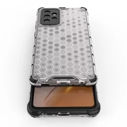 Telefontok Samsung Galaxy A72 / A72 5G - Hexagon mintás ütésálló áttetsző műanyag tok, szilikon peremmel-3