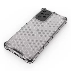 Telefontok Samsung Galaxy A72 / A72 5G - Hexagon mintás ütésálló áttetsző műanyag tok, szilikon peremmel-5