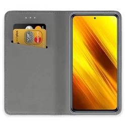 Telefontok Xiaomi Poco X3 NFC / Poco X3 Pro - arany mágneses szilikon keretes könyvtok-1