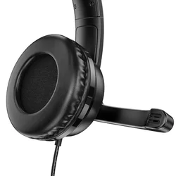 Headset: HOCO W103 - fekete fejhallgató mikrofonnal (vezetékes: audió jack+ audio jack adapter)-1