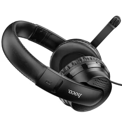 Headset: HOCO W103 - fekete fejhallgató mikrofonnal (vezetékes: audió jack+ audio jack adapter)-2
