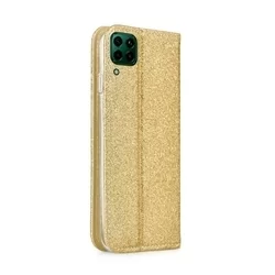 Telefontok Huawei P40 Lite - arany Shiny mágneses szilikon keretes könyvtok-1