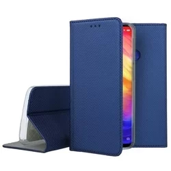 Telefontok Xiaomi Redmi Note 7 - kék mágneses szilikon keretes könyvtok-3
