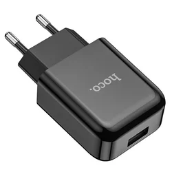 Töltő: HOCO N2 - USB portos fekete hálózati töltőfej 2A + USB / Type-C (USB-C) adatkábel (1m)-1