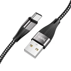 Kábel: HOCO X57 - USB / Type-C (USB-C) fekete szövet adatkábel 1m, 3A-1