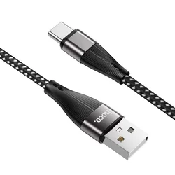 Kábel: HOCO X57 - USB / Type-C (USB-C) fekete szövet adatkábel 1m, 3A-2