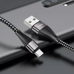 Kábel: HOCO X57 - USB / Type-C (USB-C) fekete szövet adatkábel 1m, 3A-3