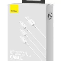 Baseus CAMLTYS-02 Superior 3v1 kábel - (USB - lightning / Type-C / MicroUSB) fehér töltőkábel 2A, 1,5 m-1