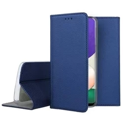 Telefontok Samsung Galaxy A22 5G - kék mágneses szilikon keretes könyvtok-3