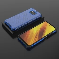 Telefontok Xiaomi Poco X3 NFC / Poco X3 Pro - Hexagon mintás ütésálló kék áttetsző műanyag tok, szilikon peremmel-2