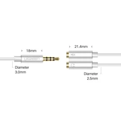 Kábel: UGreen - Audio elosztó kábel, mikrofon és fejhallgató végekkel / jack (3.5mm) csatlakozó - fekete/szürke-2