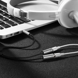 Kábel: UGreen - Audio elosztó kábel, mikrofon és fejhallgató végekkel / jack (3.5mm) csatlakozó - fekete/szürke-3