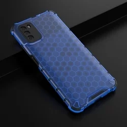Telefontok Xiaomi Poco M3 - Hexagon mintás ütésálló kék áttetsző műanyag tok, szilikon peremmel-2