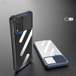 Telefontok Samsung Galaxy A22 LTE / 4G - TECH-PROTECT csúsztatható kameravédős átlátszó fekete keretes hátlap tok-2