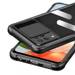 Telefontok Samsung Galaxy A22 LTE / 4G - TECH-PROTECT csúsztatható kameravédős átlátszó fekete keretes hátlap tok-5