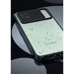 Telefontok Samsung Galaxy A22 5G - TECH-PROTECT csúsztatható kameravédős átlátszó fekete keretes hátlap tok-3