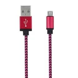 Kábel: Forever Micro USB pink szövet adatkábel fém csatlakozóval 1m-1