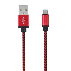 Kábel: Forever Micro USB piros szövet adatkábel fém csatlakozóval 1m-1
