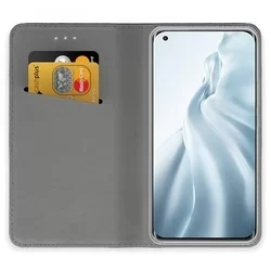 Telefontok Xiaomi Mi 11 5G - kék mágneses szilikon keretes könyvtok-1