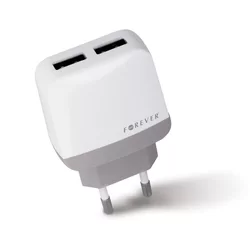 Töltő: Forever fehér 2 USB-s hálózati töltőfej 2.4A-1