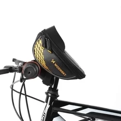 Biciklis tartó: Wozinsky WBB18BK - Univerzális, vízálló biciklivázra szerelhető, fekete/sárga telefon tartó táska tároló rekesszel-5