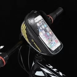 Biciklis tartó: Wozinsky WBB18BK - Univerzális, vízálló biciklivázra szerelhető, fekete/sárga telefon tartó táska tároló rekesszel-7