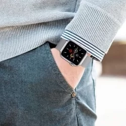 Apple Watch 2 / 3 / 4 / 5 / 6 / 7 / 8 / 9 / SE (38/40/41 mm) - mágneses ezüst fémszíj-1