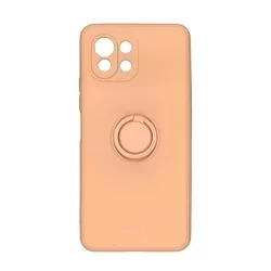 Telefontok Xiaomi 11 Lite 5G NE / Mi 11 Lite - Roar Amber pink szilikon tok, kitámasztó ujjgyűrűvel-1
