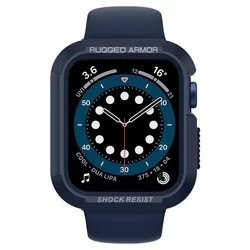 Apple Watch 4 / 5 / 6 / SE (44 mm) okosóra tok - SPIGEN Rugged Armor kék szilikon tok-1