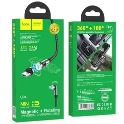 Töltőkábel: HOCO - mágneses USB / MicroUSB kábel, 1,2m 2,4A fekete, elfordítható fejjel-6