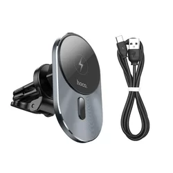 Telefontartó: HOCO CA91 - MagSafe töltős, szellőzőrácsra rögzíthető fekete telefontartó + fekete Type-C (USB-C) töltő vezeték-5