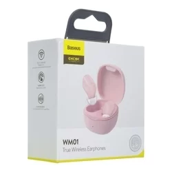 Headsett: Baseus Encok WM01 - pink vezeték nélküli stereo headset, töltőtokkal-4