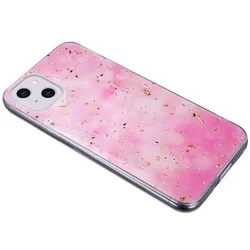 Telefontok iPhone 13 - Gold Glam pink - mintás műanyag hátlap tok, szilikon kerettel-4