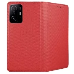 Telefontok Xiaomi 11T 5G / 11T Pro - piros mágneses szilikon keretes könyvtok-2