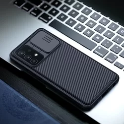 Telefontok Samsung Galaxy A52 / A52 5G / A52s 5G - Nillkin csúsztatható kameravédős fekete hátlap tok-1