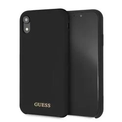 Telefontok iPhone XR - Guess Szilikon tok Arany Logo - fekete-1