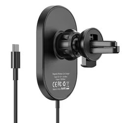 Telefontartó: HOCO CA90 - MagSafe töltős, szellőzőrácsra rögzíthető fekete telefontartó + fekete Type-C (USB-C) töltő vezeték-2