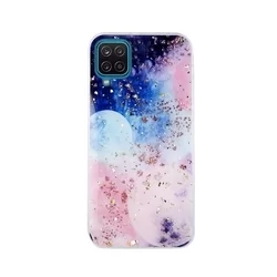 Telefontok Samsung Galaxy A12 - Gold Glam Galactic - mintás műanyag hátlap tok, szilikon kerettel-1