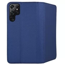 Telefontok Samsung Galaxy S22 Ultra - kék mágneses szilikon keretes könyvtok-1