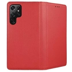 Telefontok Samsung Galaxy S22 Ultra - piros mágneses szilikon keretes könyvtok-1