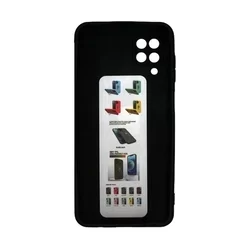 Telefontok Samsung Galaxy A12 Nacho - fekete gyűrűs, kitámasztható szilikon hátlap tok-1