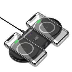 Telefon töltő: XO WX025 - 2in1 fekete vezeték nélküli (Wireless) gyors töltőpad 3A 20W + fekete Type-C (USB-C) kábel, 1m-1