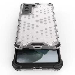 Telefontok Samsung Galaxy S21 FE - Hexagon mintás ütésálló áttetsző műanyag tok, szilikon peremmel-3